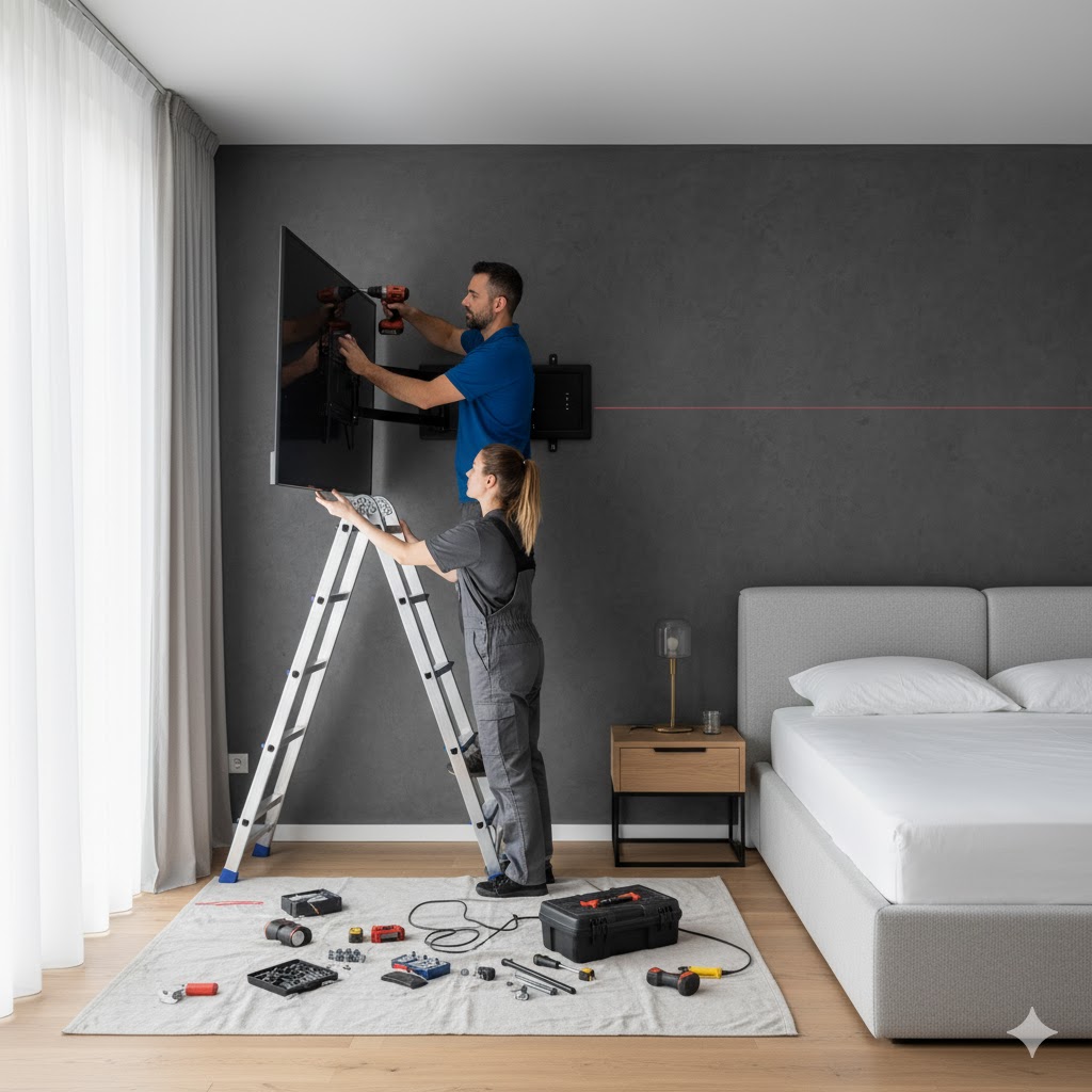 תליית טלוויזיה בחדר שינה
